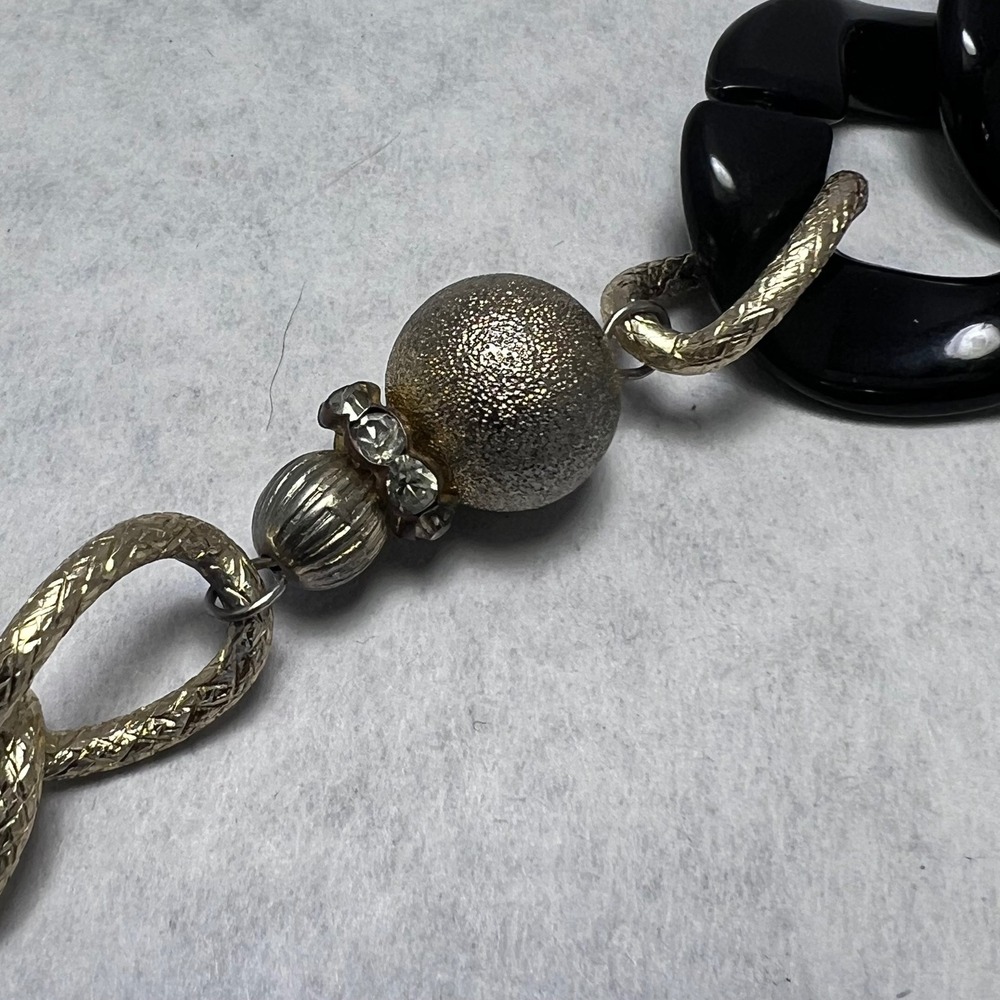 Funky 24" Chunky Black Gold Tone Acrylic Link Chain Necklace Editorial Punk Chic - Picture 7 of 9